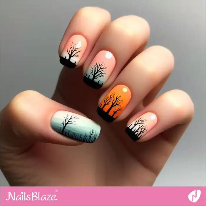 Dried Trees Design French Manicure | Climate Crisis Nails - NB2803